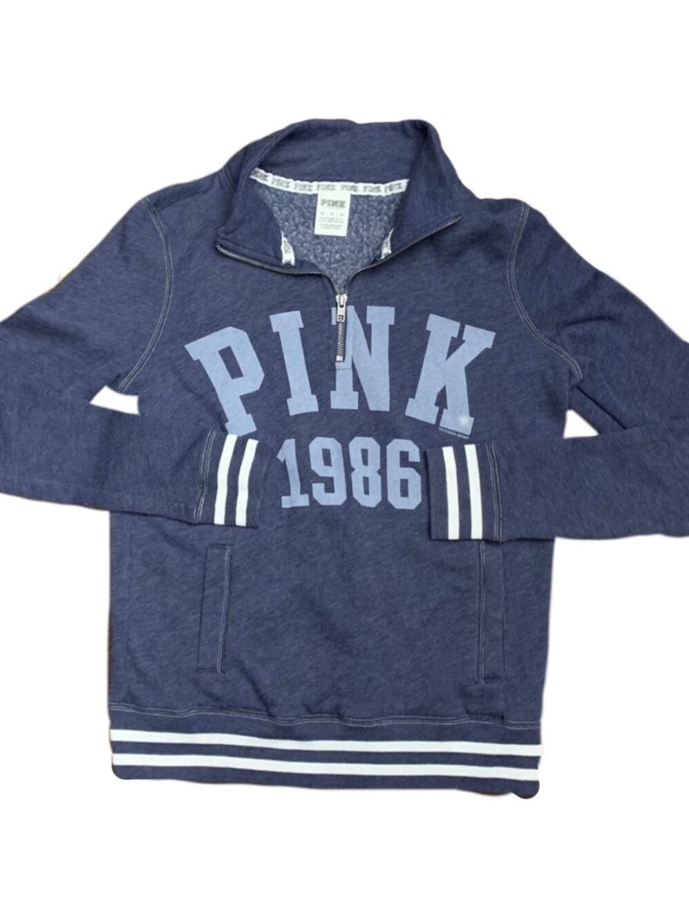 Vintage PINK Victoria’s Secret Navy Blue 3/4 Zip Logo Sweatshirt, Size XS